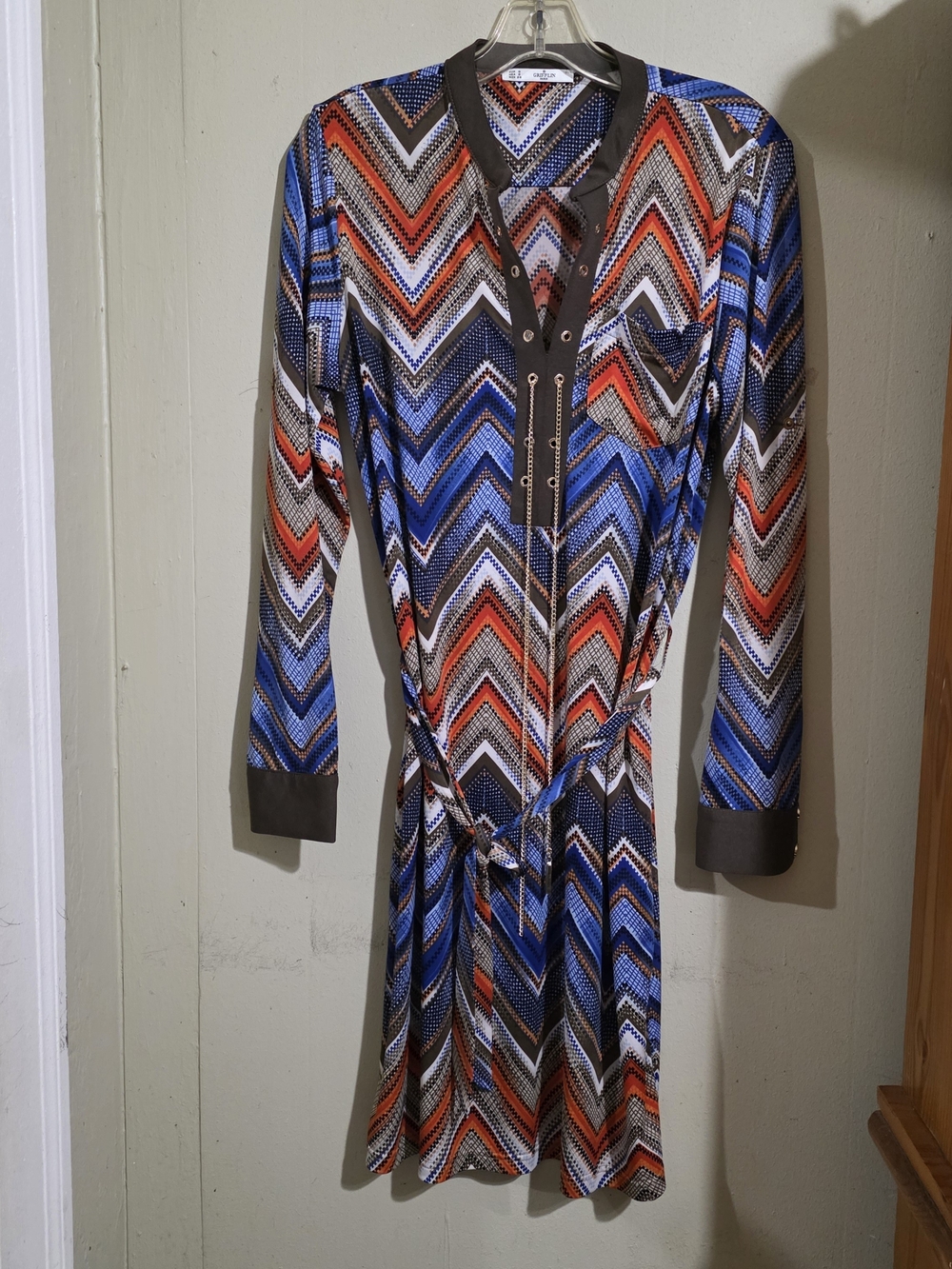 Griffin Paris Geometric Chevron Long Sleeve Dress Size S Used Womens